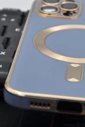 iPhone 12 Pro Uyumlu MagSafe Özellikli Lens Korumalı Renkli Kılıf Mavi thumbnail 6