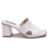 Dagoster DZA07-1136745C Beyaz Rugan Klasik Taşlı Topuklu Kadın Terlik - 2