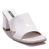 Dagoster DZA07-1136745C Beyaz Rugan Klasik Taşlı Topuklu Kadın Terlik - 1