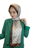Hint İpek Dama Desenli Monogram Şal 00707  KOYU BEJ - 1