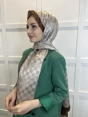 Hint İpek Dama Desenli Monogram Şal 00707  KOYU BEJ - 2