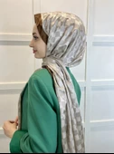 Hint İpek Dama Desenli Monogram Şal 00707  KOYU BEJ - 3