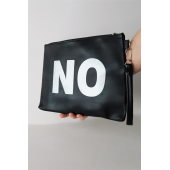 Kadın Vegan Deri Clutch Fermuarlı Siyah Baskılı Omuz Çantası - 6