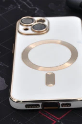 iPhone 13 Uyumlu MagSafe Özellikli Lens Korumalı Renkli Kılıf Krem thumbnail 6