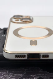 iPhone 14 Plus Uyumlu MagSafe Özellikli Lens Korumalı Renkli Kılıf Krem thumbnail 7