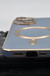 iPhone 14 Uyumlu MagSafe Özellikli Lens Korumalı Lazerli Renkli Kılıf Mavi thumbnail 7