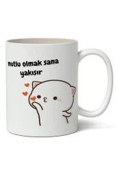 Mutlu Olmak Sana Yakışır Baskılı Kupa Bardak Baskılı Kahve Kupa Bardak thumbnail 1