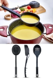 Isıya Dayanıklı 3 in 1 Servis Kepçesi - Kepçe Kevgir Kaşık 3'ü Bir Arada Servis Seti - 3