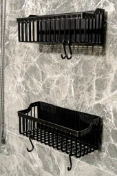 2 Li Plastik Yapışkanlı Askılı Mutfak- Banyo Rafı Düzenleyici Duş Şampuanlık - 2