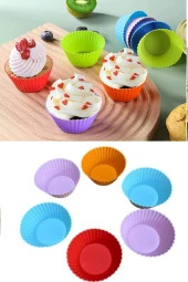 6 Adet Yıkanabilir Mini Tırtıklı Muffin Kalıbı- Ribanalı Kek-Cupcake- Renkli Hamur Işi Kabı - 1