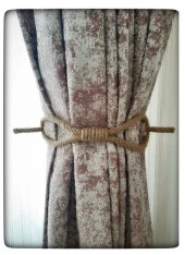 6 Adet Perde Tokası Perde Mandalı Perde Askı Aparatı Jüt Halat Şıklığında Perde Aksesuar - 1