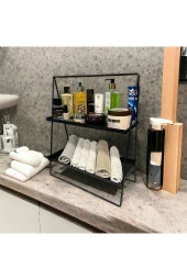 2 Katlı Üçgen Siyah Metal Banyo, Mutfak, Makyaj Organizatörü - Model 2 - 3