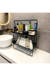 2 Katlı Üçgen Siyah Metal Banyo, Mutfak, Makyaj Organizatörü - Model 2 - 5