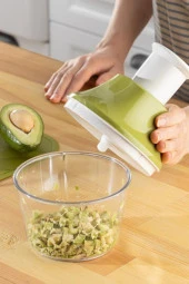 Flosoft Paslanmaz Çelik Bıçak Manuel Doğrayıcı Rondo, 3 Bıçaklı Üstten Basmalı El Robotu 700 ml Yeşil thumbnail 3