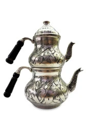 Geleneksel Işlemeli Eskitme Model Ekstra Kalın Bakır Çaydanlık thumbnail 2