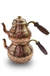 Büyük Boy El Işi Papatya Desenli Bakır Çaydanlık - 1