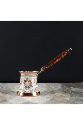 Geleneksel Erzincan Işlemeli Bakır Cezve 3 Kişilik Beyaz thumbnail 1