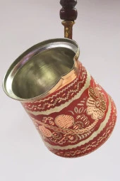 Battal Boy Özel Erzincan Işlemeli Bakır Cezve Kırmızı thumbnail 3