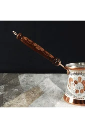 Geleneksel Erzincan Işlemeli Bakır Cezve 3 Kişilik Beyaz thumbnail 3