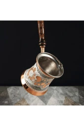 Geleneksel Erzincan Işlemeli Bakır Cezve 3 Kişilik Beyaz thumbnail 2