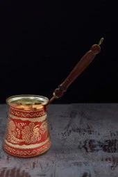 Battal Boy Özel Erzincan Işlemeli Bakır Cezve Kırmızı thumbnail 1