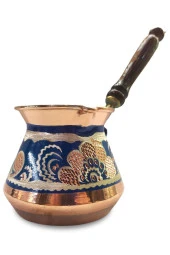 Özel Erzincan El Işlemeli Orta Boy Bakır Cezve Mavi thumbnail 1