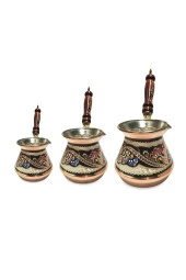 3'lü Bakır Cezve Takımı Özel Erzincan Işlemeli thumbnail 1