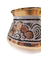 Özel Erzincan El Işlemeli Orta Boy Bakır Cezve Beyaz thumbnail 2