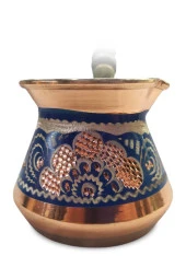 Özel Erzincan El Işlemeli Orta Boy Bakır Cezve Mavi thumbnail 2