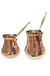 2'li Takım El Işi Ağır Bakır Cezve thumbnail 1