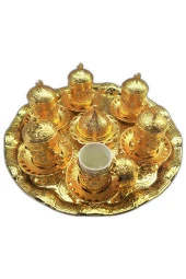 Antik Osmanlı Desenli Bakır Fincan Takımı - 3