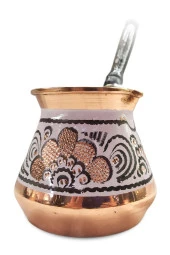 Özel Erzincan El Işlemeli Orta Boy Bakır Cezve Beyaz thumbnail 1