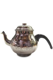 Papatya Desenli Bakır Demlik Semaver Uyumlu Beyaz thumbnail 1