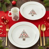GÜRAL PORSELEN Yeni Yıl Camelia 3 Parça Tek  Kişilik Bone Yemek Takımı - 6268 thumbnail 1