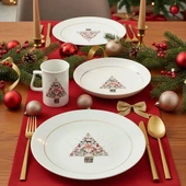 GÜRAL PORSELEN Yeni Yıl Camelia 3 Parça Tek  Kişilik Bone Yemek Takımı - 6268 thumbnail 5