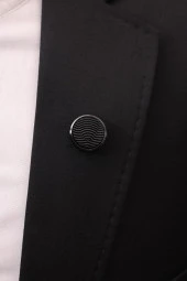 Esgue 7.5 cm Siyah Desenli Kravat Mendil Broş Hediye Seti thumbnail 4