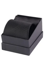 Esgue 7.5 cm Siyah Desenli Kravat Mendil Broş Hediye Seti thumbnail 5