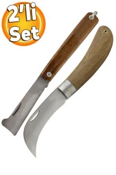 Eğri Uçlu Aşı Bıçağı Bağ Bıçağı Çakısı + Düz Uçlu Açı Bıçak + (2'li Set) - 1