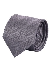 Esgue Gri Kol Düğmesi Hand Made Gri Desenli 7.5 cm Kravat Mendil Kutulu Hediye Seti - 4