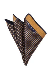 Esgue Sarı-Lacivert Kol Düğmesi Hand Made Kareli Desen 7.5 cm Kravat Mendil Kutulu Hediye Seti - 5