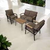 Dekoroom's Zen 2 1 1 Pofuduk Balkon Takımı, Bahçe Mobilyası, Çay Seti, Kafe, Koltuk Takımı Bej Pitikare Desenli - 2