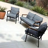 Dekoroom's Balkon, Bahçe, Cafe - Mobilya, Metal Koltuk Takımı - 2+1+1 Tek Renk Açık Gri thumbnail 4