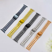 Apple Watch 7 8 41mm Kordon Şeritli Bakla Metal Kordon 54 - 7