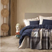 Cotton Box Comfy Pamuk Battaniyeli Çift Kişilik Nevresim Takımı Lacivert thumbnail 1