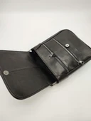 Orta Boy Kapaklı Çift Fermuarlı Erkek Deri El Çantası - 12