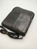 Orta Boy Kapaklı Çift Fermuarlı Erkek Deri El Çantası - 7