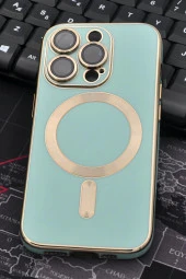 iPhone 13 Pro Max Uyumlu MagSafe Özellikli Lens Korumalı Lazerli Renkli Kılıf Mint Yeşili thumbnail 2