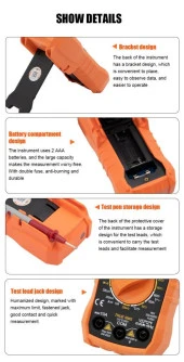 WellHise VC203 Ölçü Aleti Multimetre Avometre NCV Işıklı Ekran El Feneri Isı Ölçer - 5