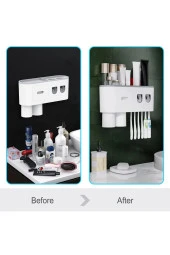 IDE Diş Fırçası Tutucu,banyo Rafı,matkapsız Duvara Monte Diş Fırçası Tutacağı,otomatik Diş Macunu - 4