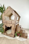 Mavitrend Ahşap Büyük Kedi Evi XXL Açık Teraslı Model 5 Kg Üstü Kediler İçin Kahverengi Renk - 3